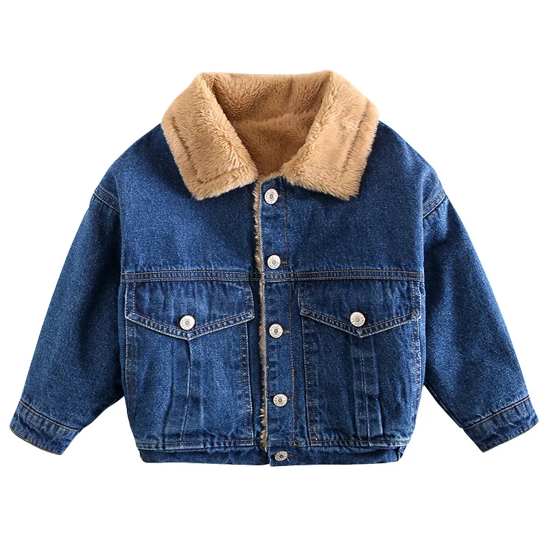 Детские флисовые куртки для мальчиков верхняя одежда 2021 синие джинсы утепленные