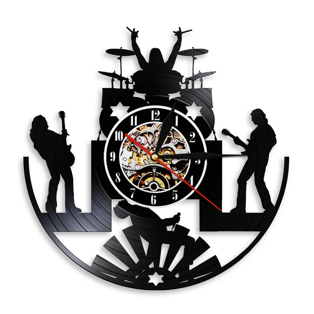 Rock Music Band Vinyl Record Wall Clock Modern Design Wall Art Decor Vintage Silent Wall Watch Perfect Gift For Singer Musician