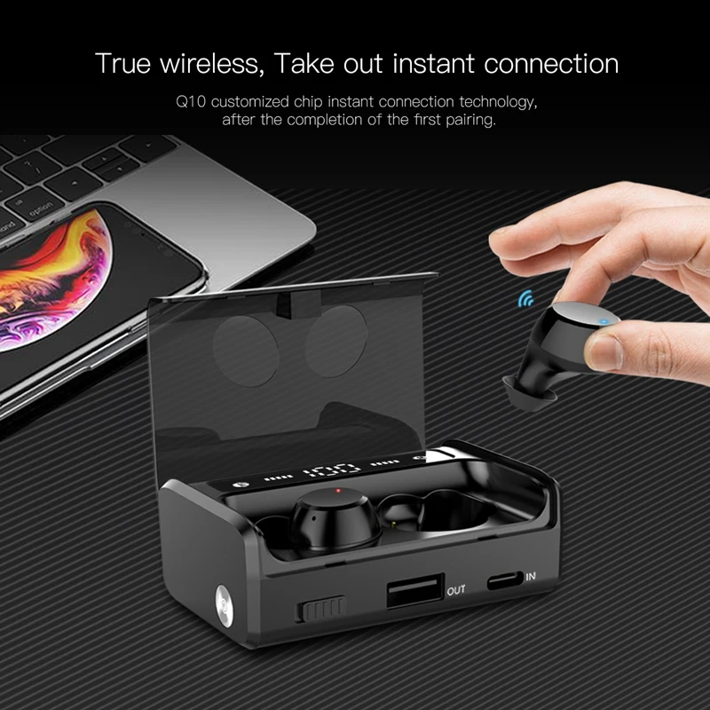 

Q10 Bluetooth Headset, TWS Press Noise Reduction Digital Display Charging Treasure Stereo Wireless Bluetooth Headset