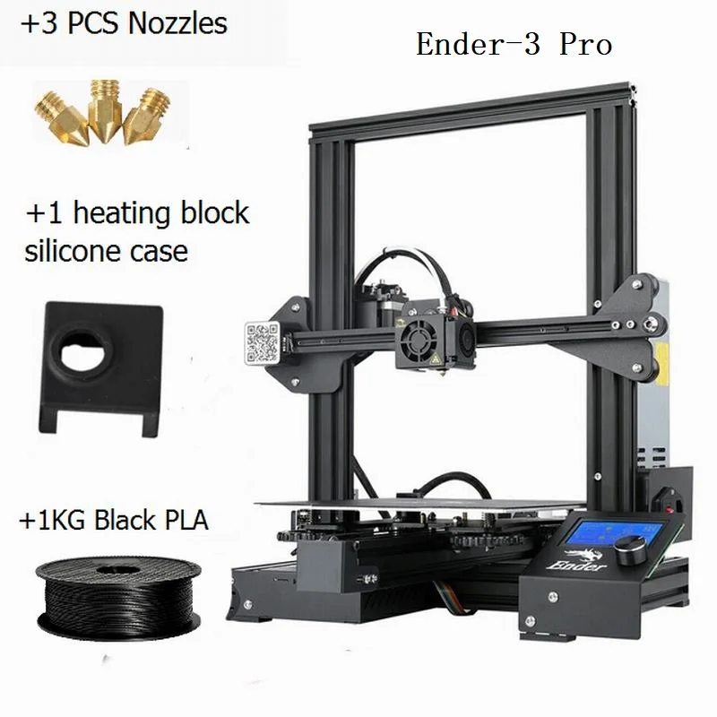 CREALITY 3d принтер Ender-3Pro DIY Kit v-слот большой размер подарочные насадки и нагревательный блок силиконовый рукав+ PLA - Цвет: Ender-3Pro Black PLA