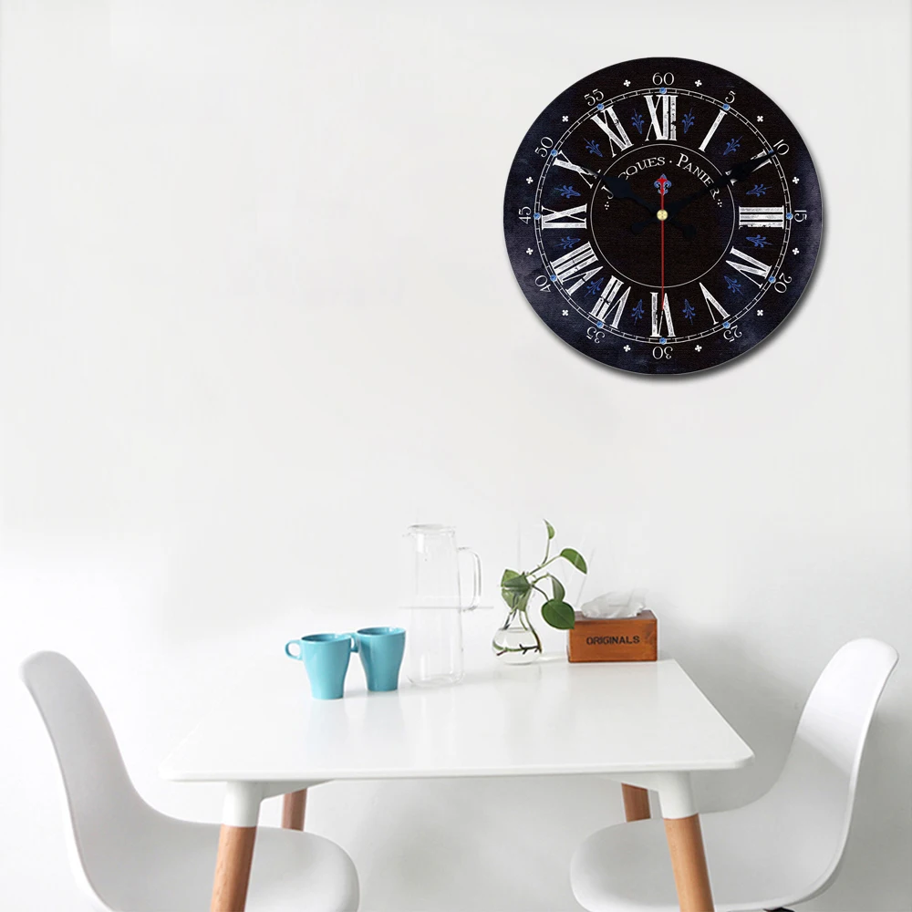 Модные настенные часы в стиле ретро круглая деревянная черная 16 дюймов