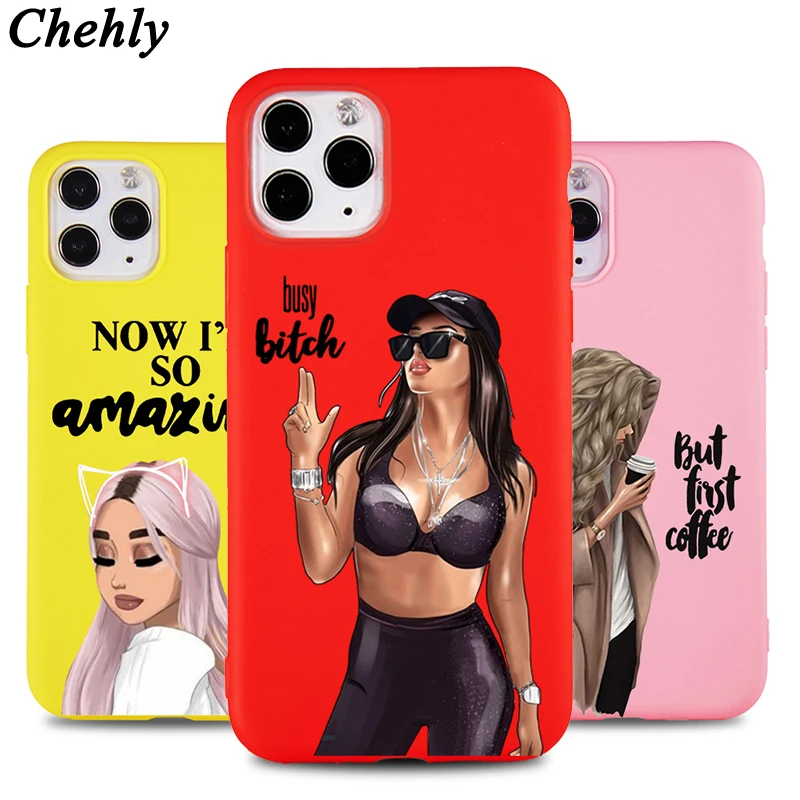 

Phone Case for IPhone 6s 7 8 11 12 Mini Plus Pro X XS MAX XR SE Cool Girl Cases Soft Silicone Fitted Protection Accessorie Cover