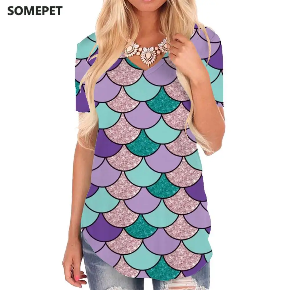 

SOMEPET Colorful T Shirt Women Gradient V-neck Tshirt Art T-shirts 3d Harajuku Funny T shirts Womens Clothing Hip hop Cool Style