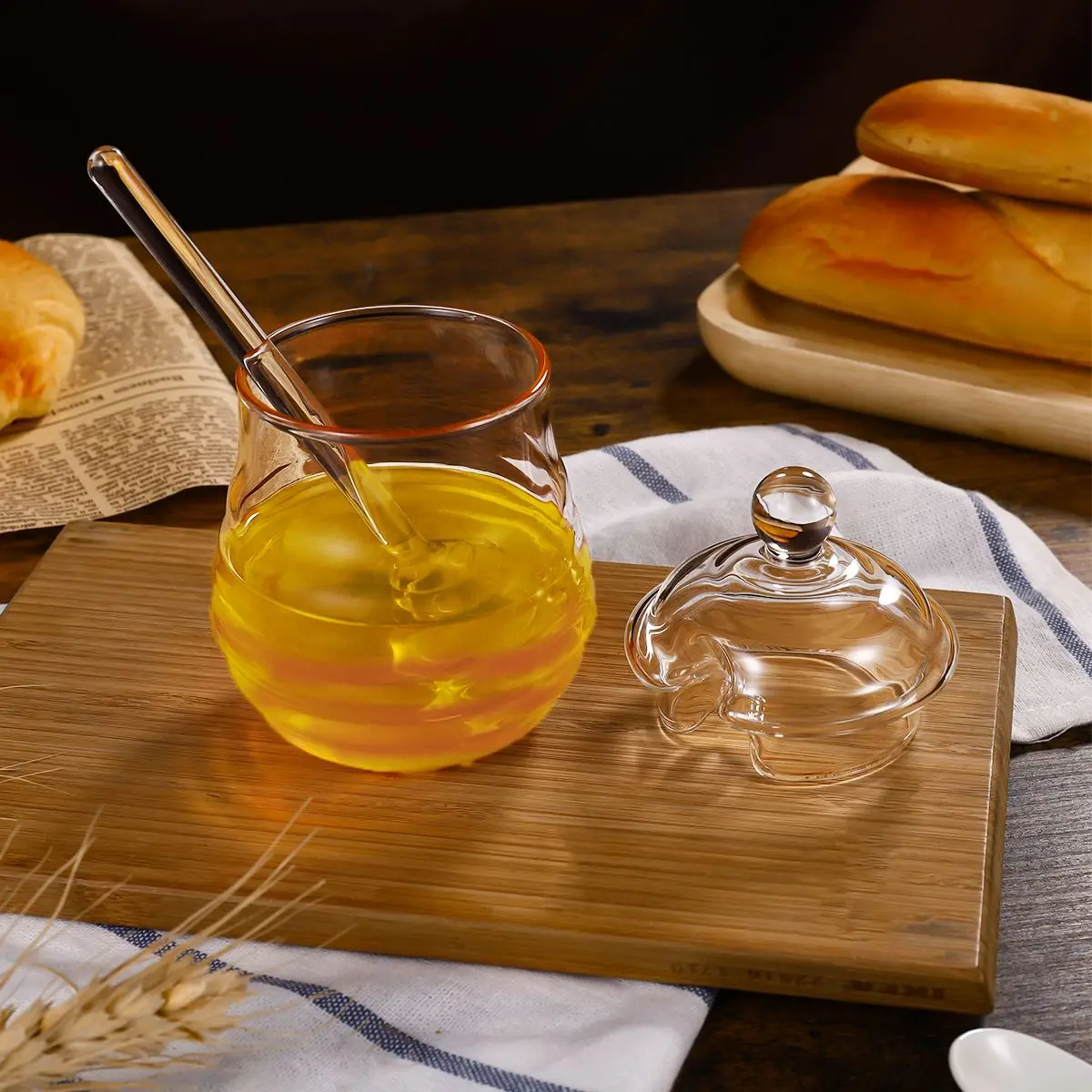 Стеклянный Горшок для меда 250 мл с крышкой|Бутылки банки и коробки| |