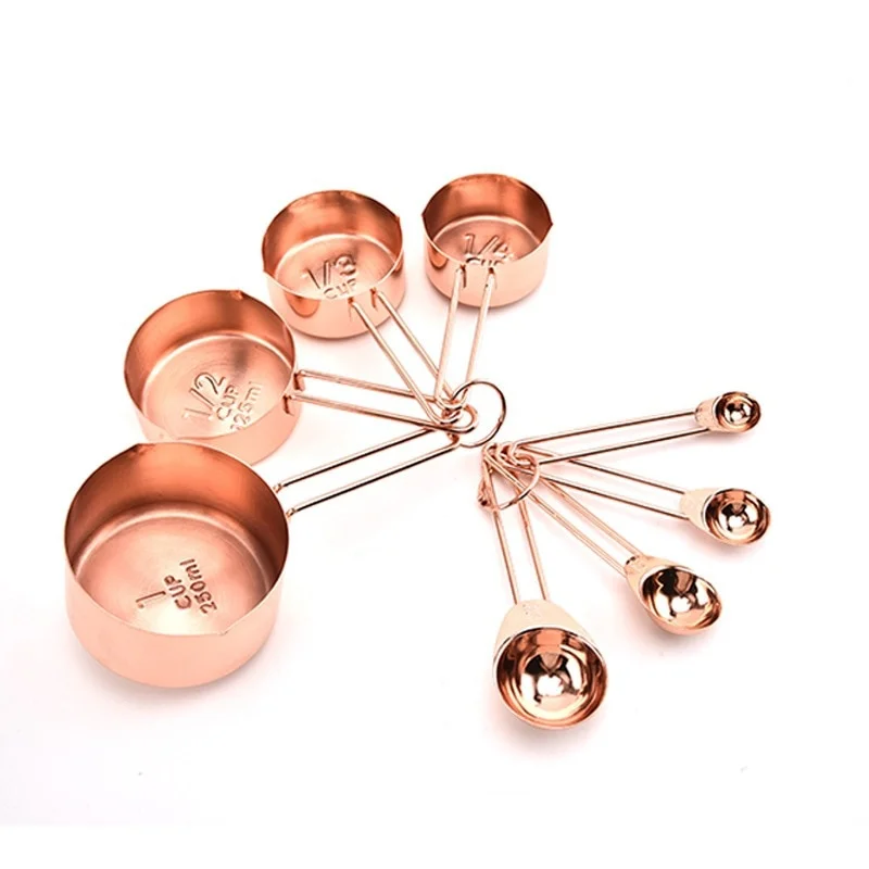 

8pcs Stainless Steel Measuring Spoons Set Rose Gold Cups Kitchen Accessories Baking Tea Coffee Spoon Tools