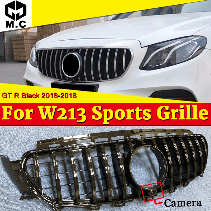 Подходит для Mercedes W213 Sport GT R стиль решетка гриль ABS черный с камерой E класс E200 E250 E300