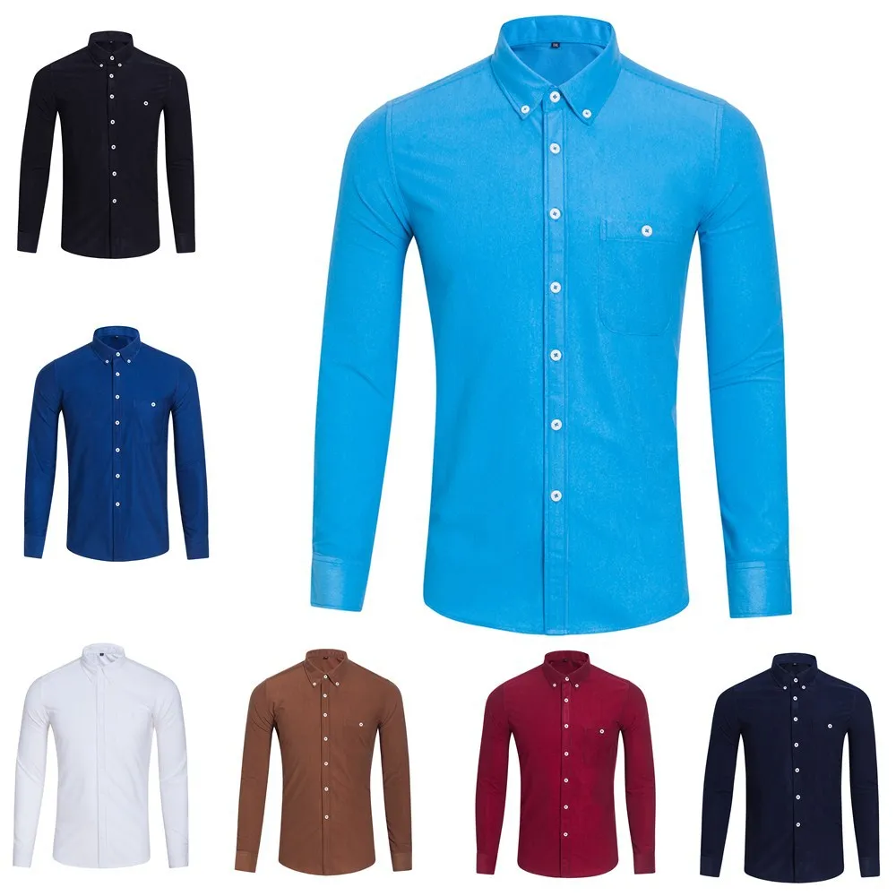

Corduroy shirts for men flannel shirt men Long Sleeve chemise homme Solid blue black burgundy camisas para hombre Plus Size 5XL