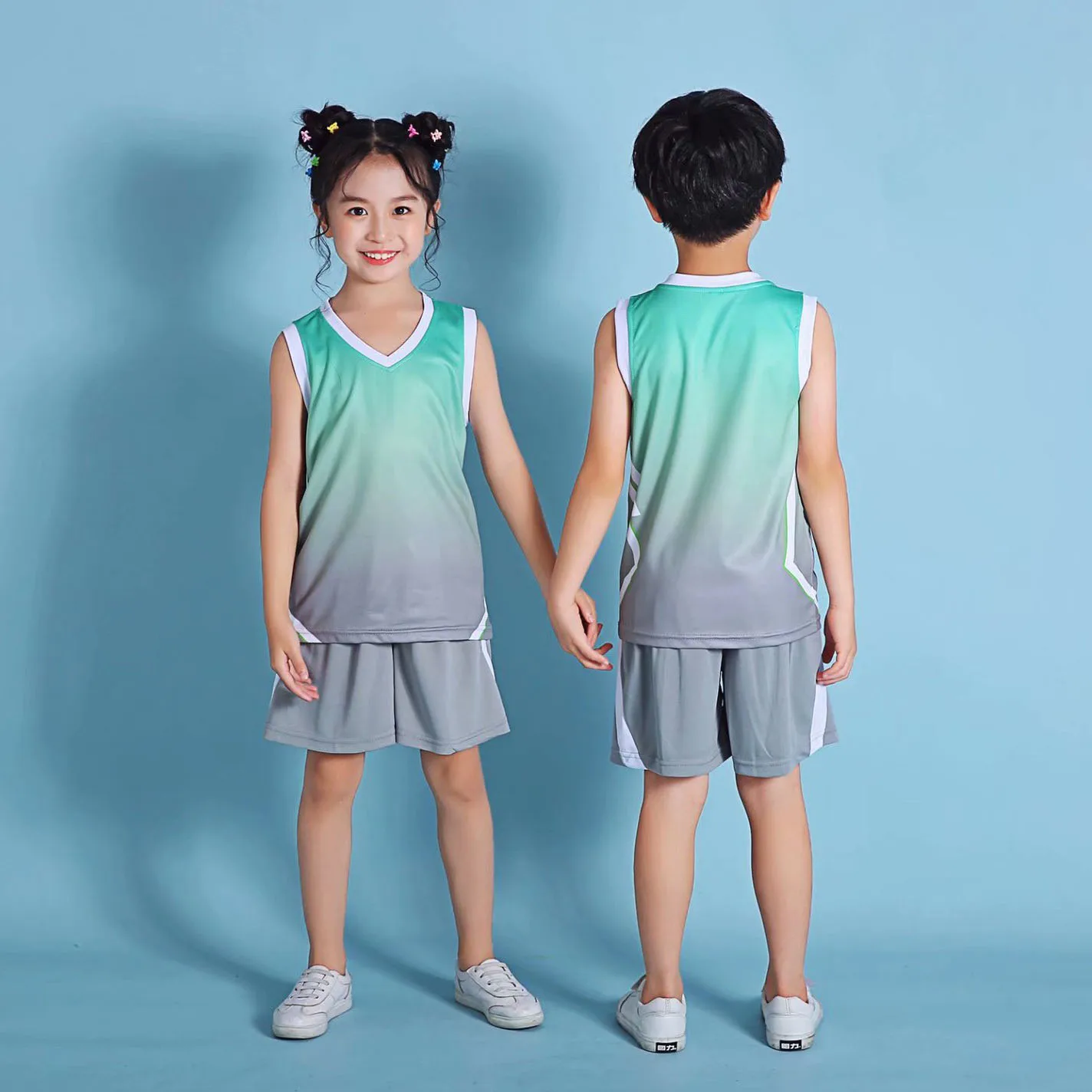 

Children Basketball Uniforms kits Boys Gradient Basketball Jerseys Sets Kids Sports Kits Girls Team Training Suits Shot Uniform