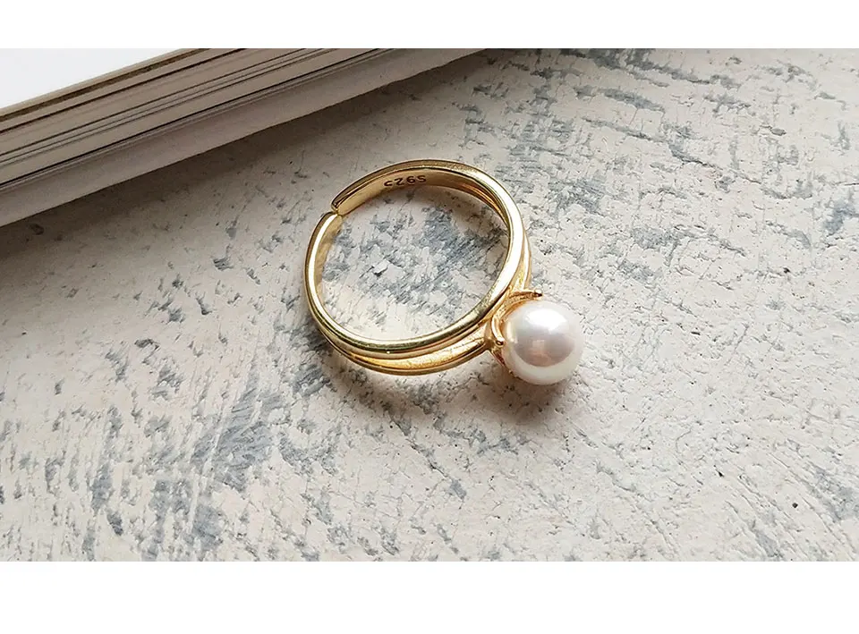 E Jewelry, 925, серебряное, элегантное, золотое, двойное кольцо для женщин, круглый жемчуг, позолота, для женщин, вечерние, элегантные кольца, ювелирное изделие