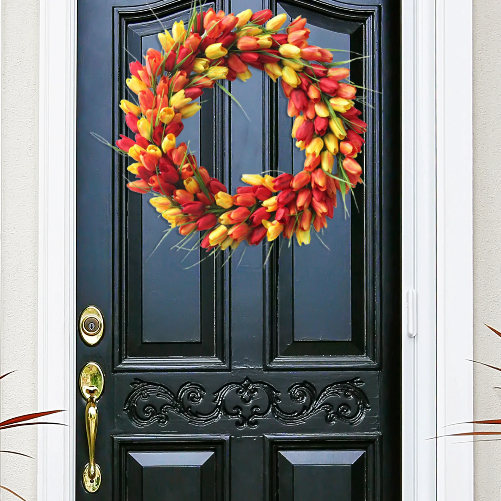 

Knocker Holiday Celebration Decoration Decorative Wreath Plastic Model Spring Silk Cloth Home Door Multicolor Simulation Tulip