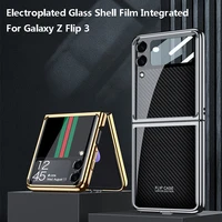 with camera phone case for samsung galaxy z flip 3 5g glass plating protection case for galaxy flip3 5g funda scratch proof fash