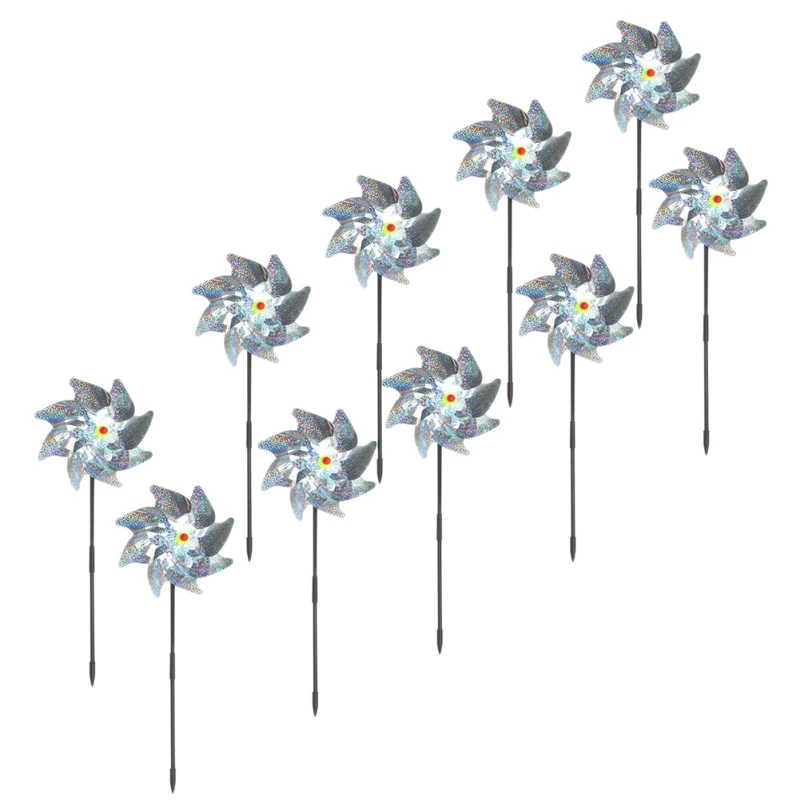 

10PCS Anti Bird Windmill Bird Repeller Windmill Sparkly Silver Pinwheels Bird Deterrent for Outdoor Lawn Decor