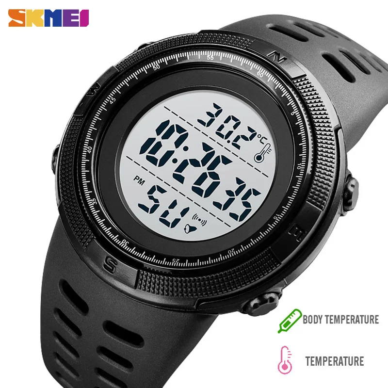 

2021 SKMEI Sports Watches Men Body Ambient Temperature Tracker Mens Sport Alarm LED Digital Wristwatches Man Male Reloj Hombre