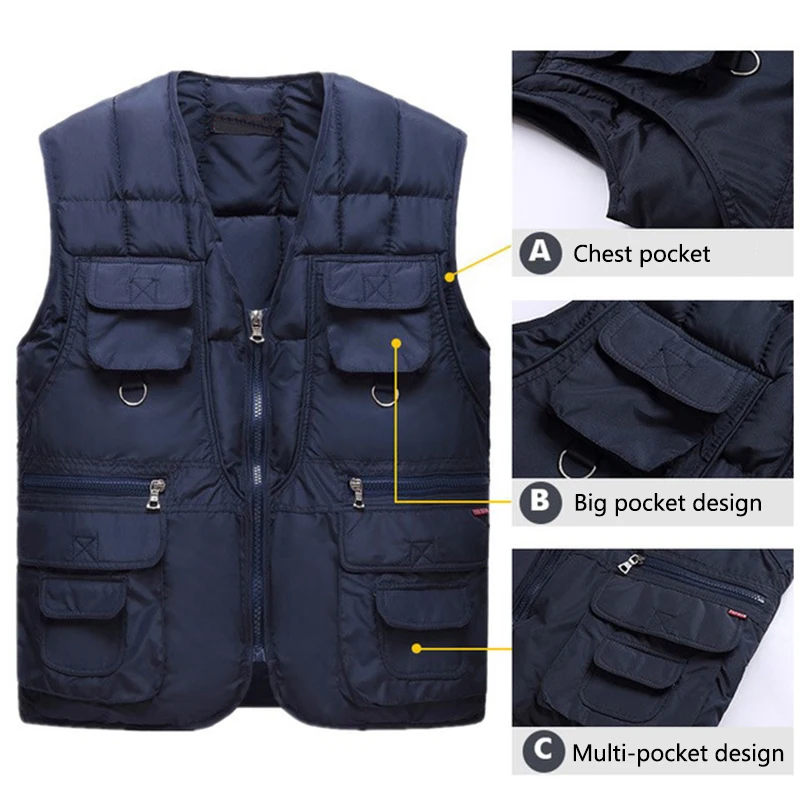 Мужчины Открытый Зимний хлопковый жилет на пуху утепленная Термальность