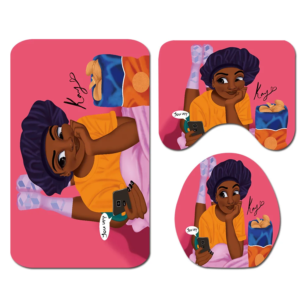 Розовая улыбающаяся африканская американская девушка чипы с Шторы для Ванная