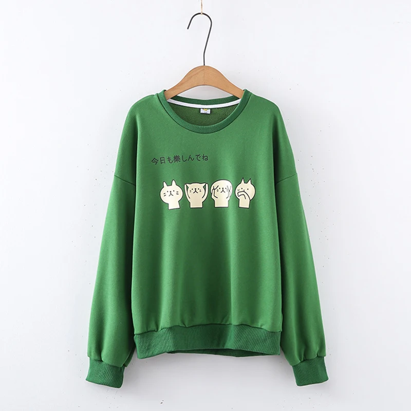 Новый свитер с круглым вырезом для девочек в стиле Харадзюку зеленый рисунком