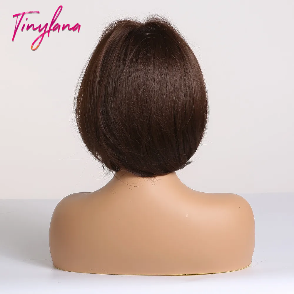 Крошечные прямые темно-коричневые синтетические парики Ланы с челкой для женщин