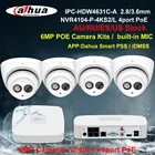 Система видеонаблюдения Dahua Security Camera System 6MP PoE CCTV Kit IPC-HDW4631C-A NVR4104-P-4KS2L 4CH NVR dvr 24pcs IP-камера со встроенным микрофоном