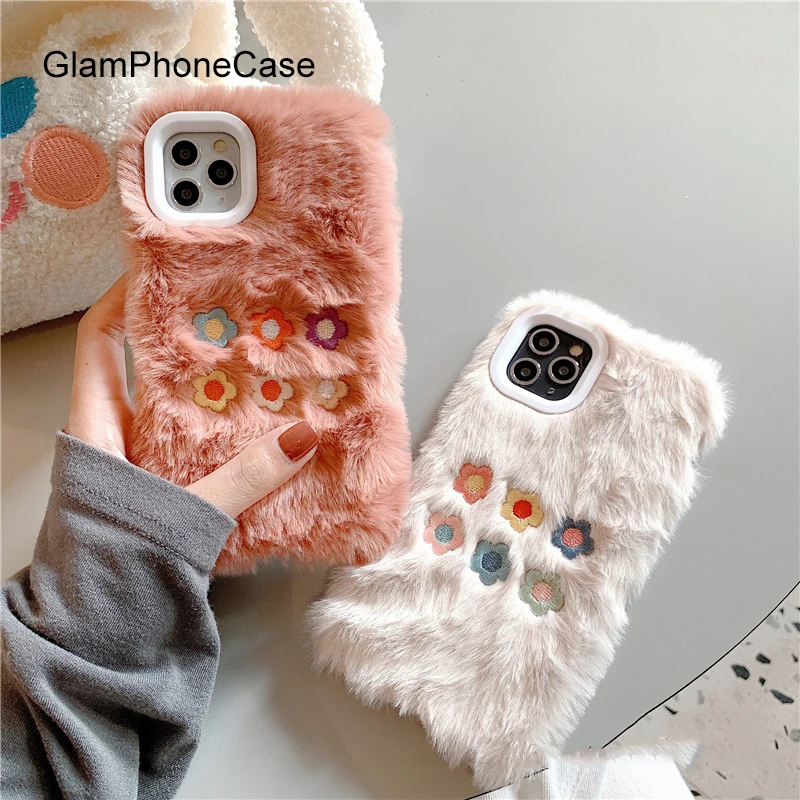 GlamPhone чехол плюшевый цветочный для телефона iPhone11Pro/Max X XS Max XR мягкий силиконовый
