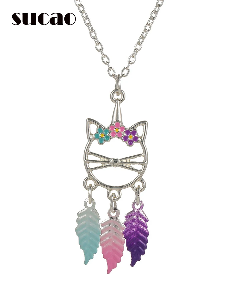 

Ожерелье с милым изысканным дизайном в виде единорога, кота, персонализированное ожерелье с кулоном в виде животного, ожерелье с кошкой, про...