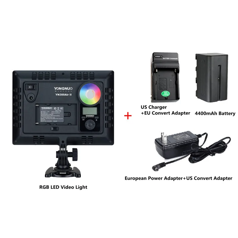 

YONGNUO YN300AIR II RGB LED Camera Video Light Optional Battery With Charger Kit photograph Lamp For Yotube Live Video Lighting