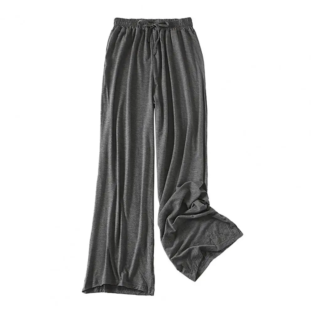 

Pants Solid Color Drawstring Women Elastic Waistband Wide Leg Long Trousers Slacks for Spring