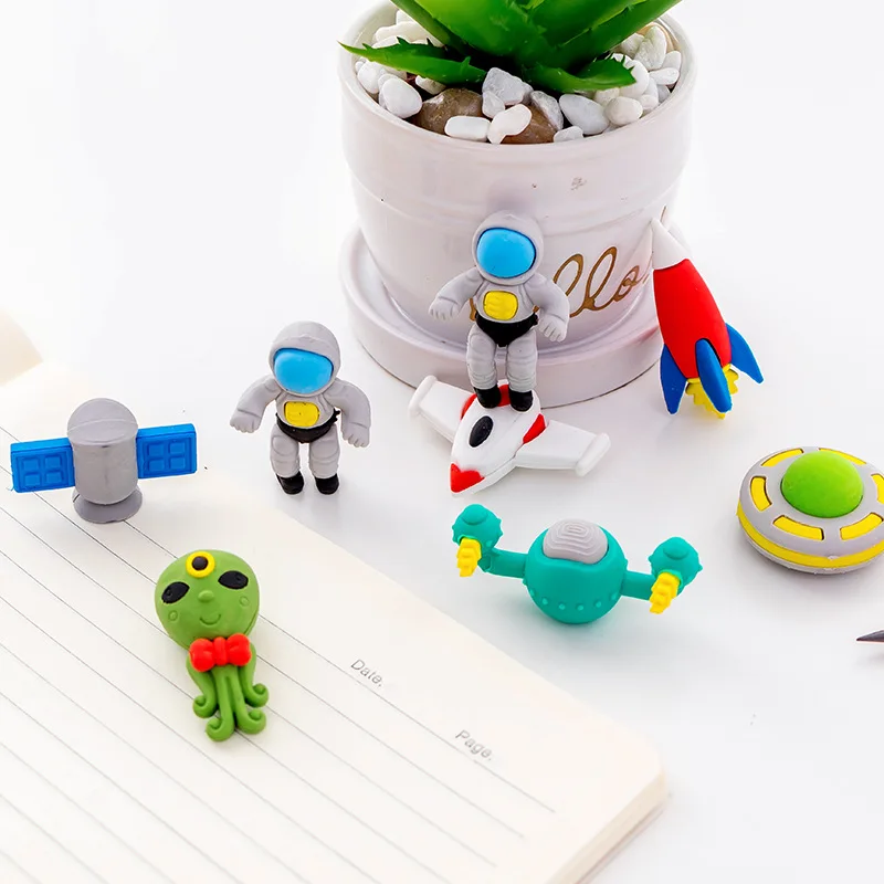 1set Outer Space Cartoon Creative Eraser Kawaii Spaceman Cute Alien Student Gift Stationery Set Boy's | Канцтовары для офиса и