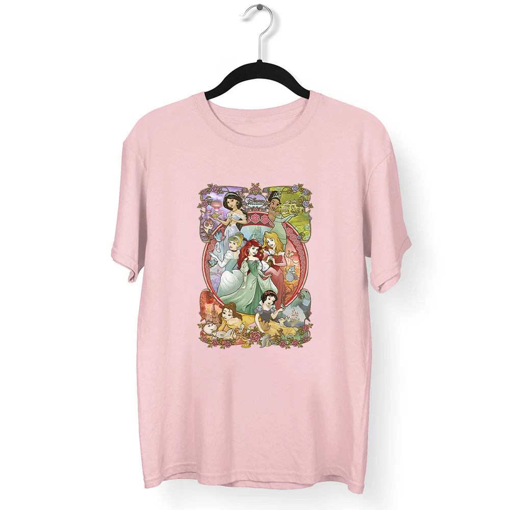 

Disney Fashion Princess Printing Women T-Shirts Casual Outdoor Top Clothes Summer New O-Neck T Shirts Female Comfortable Kawaii