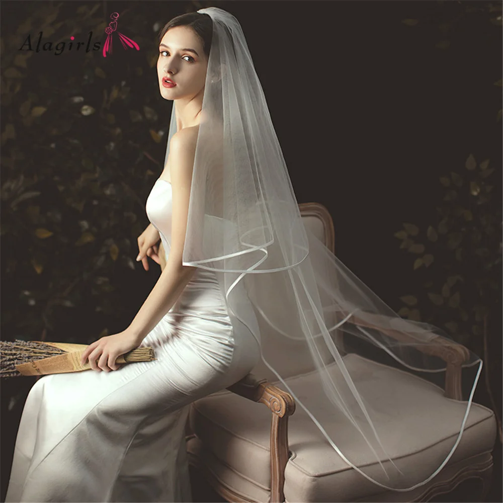 

Фата Alagirls Свадебная длиной до локтя, Белый/цвет слоновой кости, элегантная с ленточным краем, свадебный аксессуар