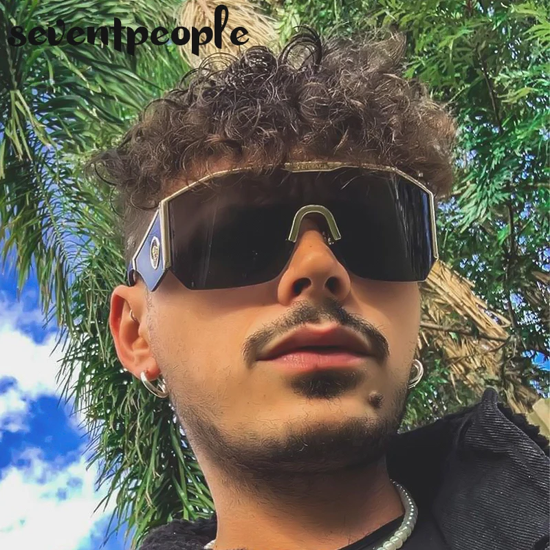 

Fashion Oversized One-Piece Rimless Sunglasses Men 2021 Luxury Brand Designer Trendy Frameless Flat Top Sun Glasses For Women