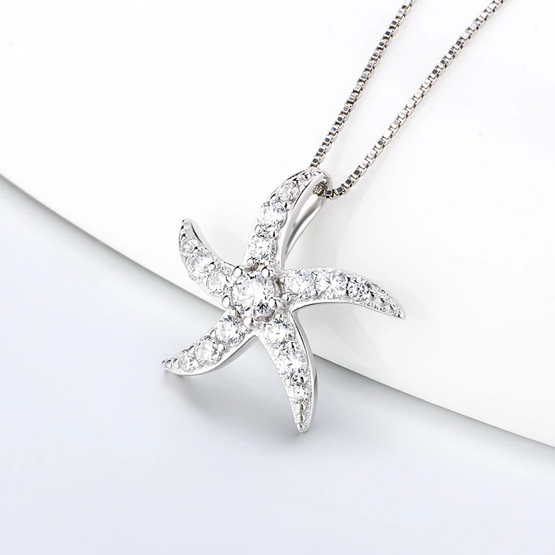CLUCI Настоящее серебро 925 Милая Морская звезда кулон для женщин ожерелье