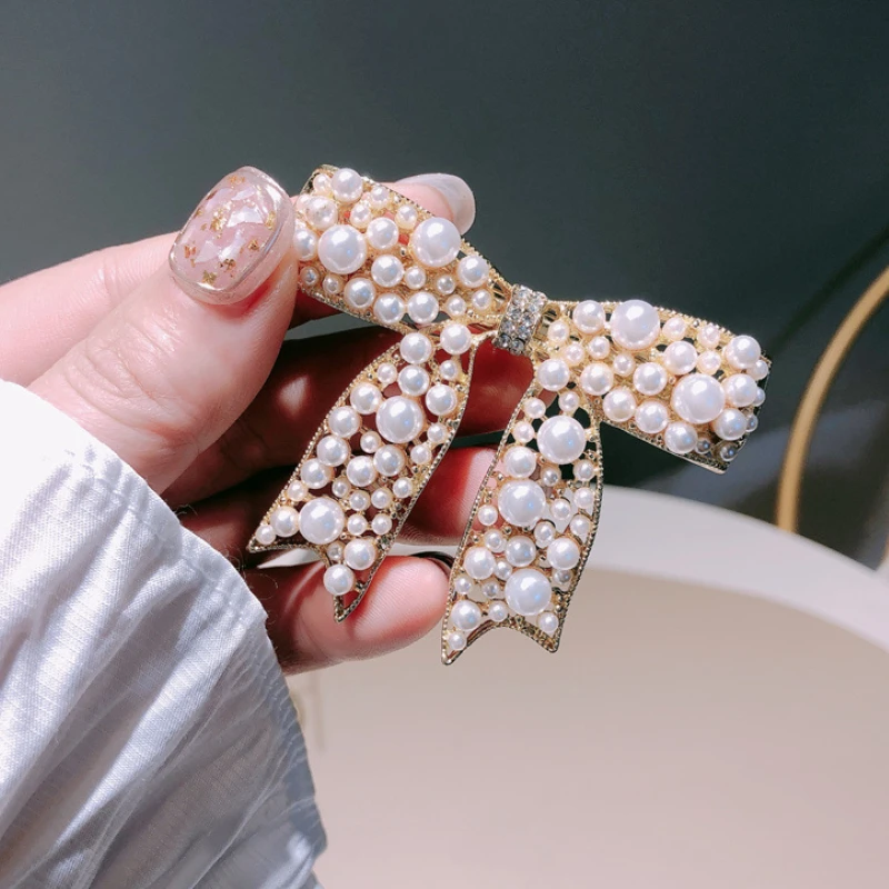 

2021 New Retro Sweet Girl Hairpin Imitation Pearls Small Beads Bow Exquisite Hair Clip for Cute Women Fashion Hair Accessories