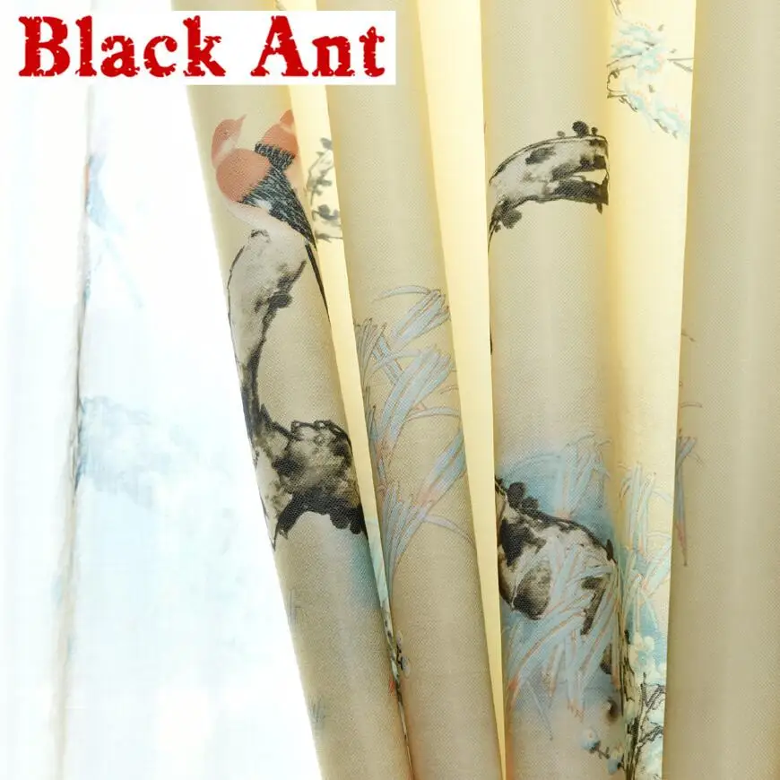 Винтажные желтые шторы с принтом птиц для гостиной декоративные кухонные