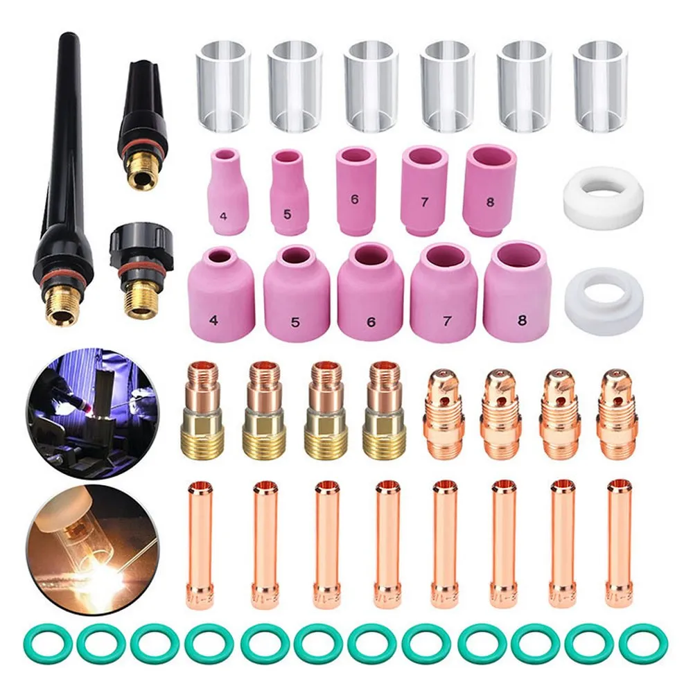 

49PC TIG Welding Torch Stubby Gas Lens For WP17 WP18 WP26 TIG Durable Practical TIG Welding Torch Gun Accessories Welding Torch