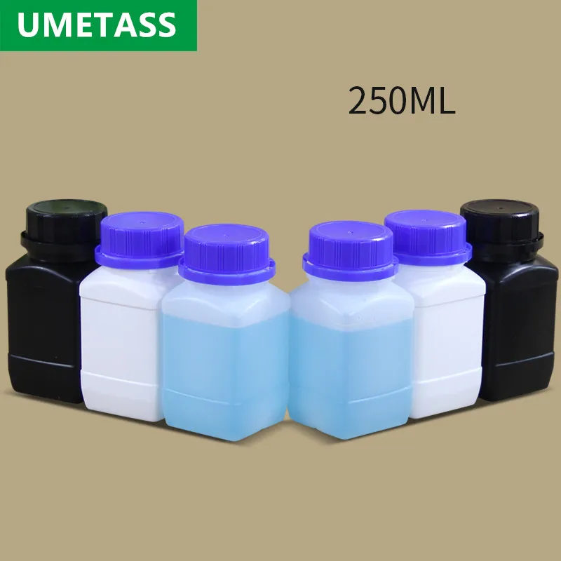 

UMETASS 4PCS of 250ML Big Mouth Square Plastic Bottle with Inner Cover Food Grade Reagent Container for ink powder solid