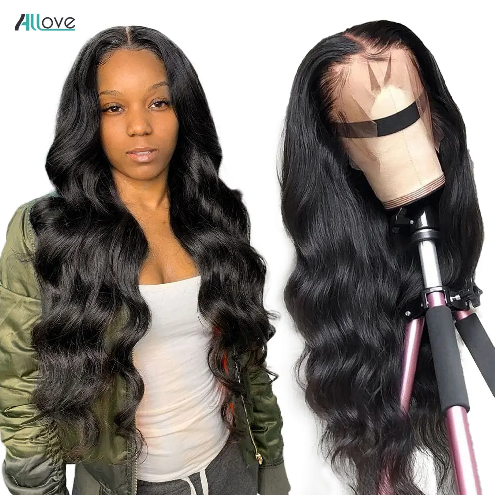 Onda do Corpo Perucas de Cabelo Parte do Laço Dianteira do Laço para Mulher Allove Humano Encerramento Peruca 13x6x1 Peruano Pré Arrancado 4×4