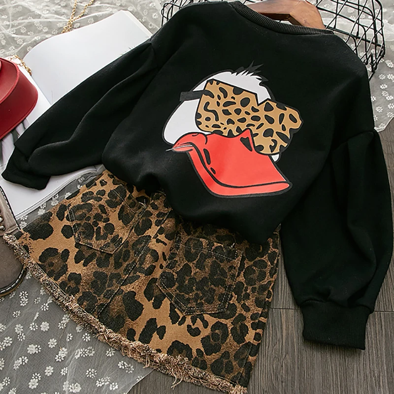 Детская одежда осень 2019 комплект для девочек Топ с длинным рукавом + юбка детский