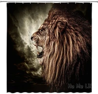 lion shower curtain king of animals cloud sky african wildlife powerful majestic man boys gift brown bathroom polyester