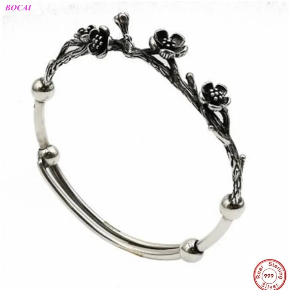Женский браслет BOCAI S990 из стерлингового серебра с цветочным принтом | Украшения и