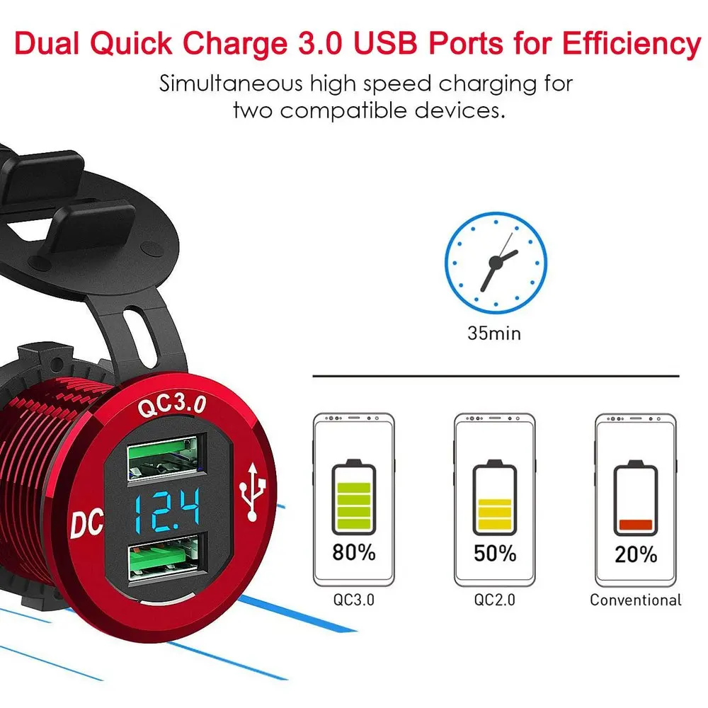 Автомобильное зарядное устройство QC 3 0 алюминиевый адаптер двойной USB порт