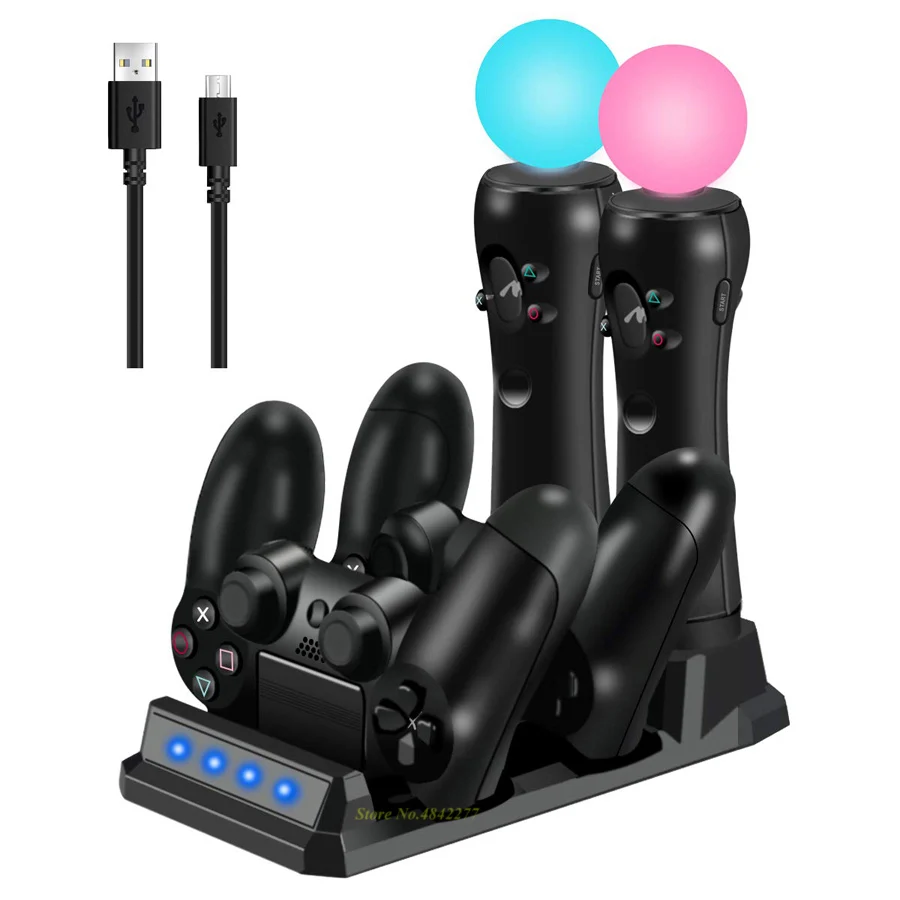 PS4 Slim Pro PS VR Move контроллер зарядное устройство Подставка зарядная док-станция для sony Playstation 4 Play станция 4 PS 4 PSVR Move аксессуары - Цвет: Черный