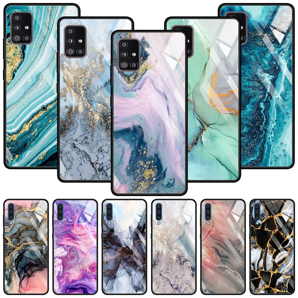 

Tempered Glass Cover For Samsung Galaxy A51 A71 A91 A72 A52 A81 A41 A31 A21 A21s M51 M31 M21 Shell Case colorfull marble