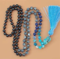 8mm black agate 108 beads tassel knotted necklace yoga cuff elegant fancy bracelet handmade chakra buddhism meditation bless