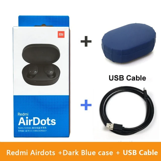 Add Cable DarkBlue Горячие Xiaomi Redmi AirDots беспроводные наушники bluetooth управление языком Автоматическое Сопряжение мини смарт-гарнитуры - Цвет: Add Cable DarkBlue