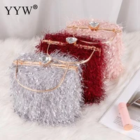 2021 plush women clutch bucket bag female evening bags purses handbags exquisitely top handle shape princess gowns for party red