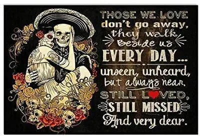 

Двойной плакат с изображением сахарного черепа, мы любим, не уходите, они идут за пределами, жестяной знак, металлический жестяной знак, кофе