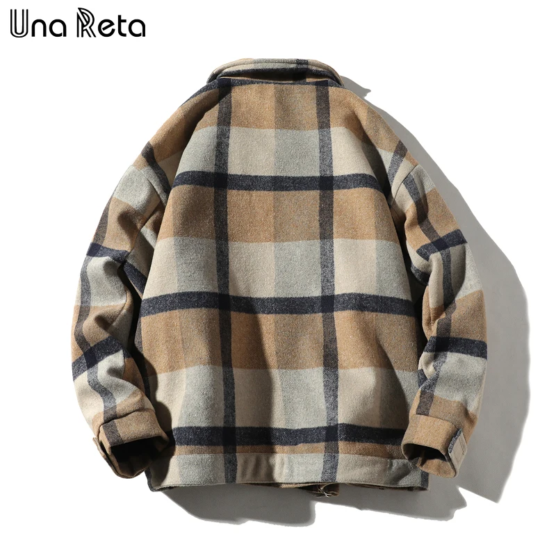 Una Reta, зимнее пальто для мужчин, повседневное, новое, шерстяное, клетчатое пальто, куртки для мужчин, хип-хоп, Мужская винтажная верхняя одежда, шерстяное пальто, уличная одежда, мужское пальто