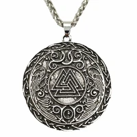 ravens odin valknut symbol nordic amulet talisman jewelry viking necklace fleur de vie on back