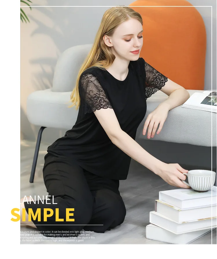 

Autumn New Women's Short-sleeved Pajamas Set, Seven-point Wide-leg Pants, Modal, Casual, Large-size Comfortable Cotton Home Wear
