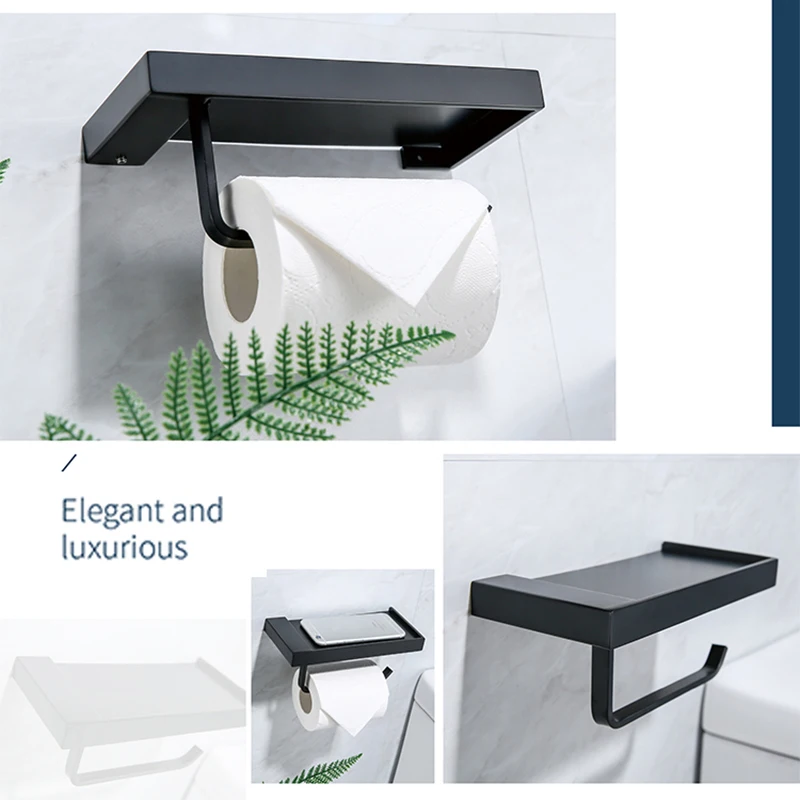 Черный держатель для туалетной бумаги с полкой в скандинавском стиле короткая